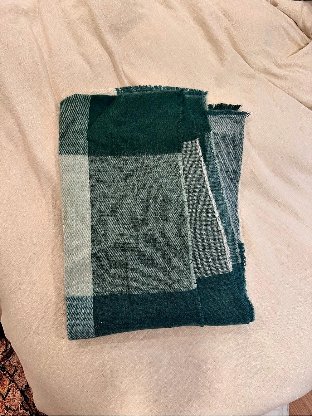 H&M Plaid Scarf Color Block Scarf in Green & white NWT